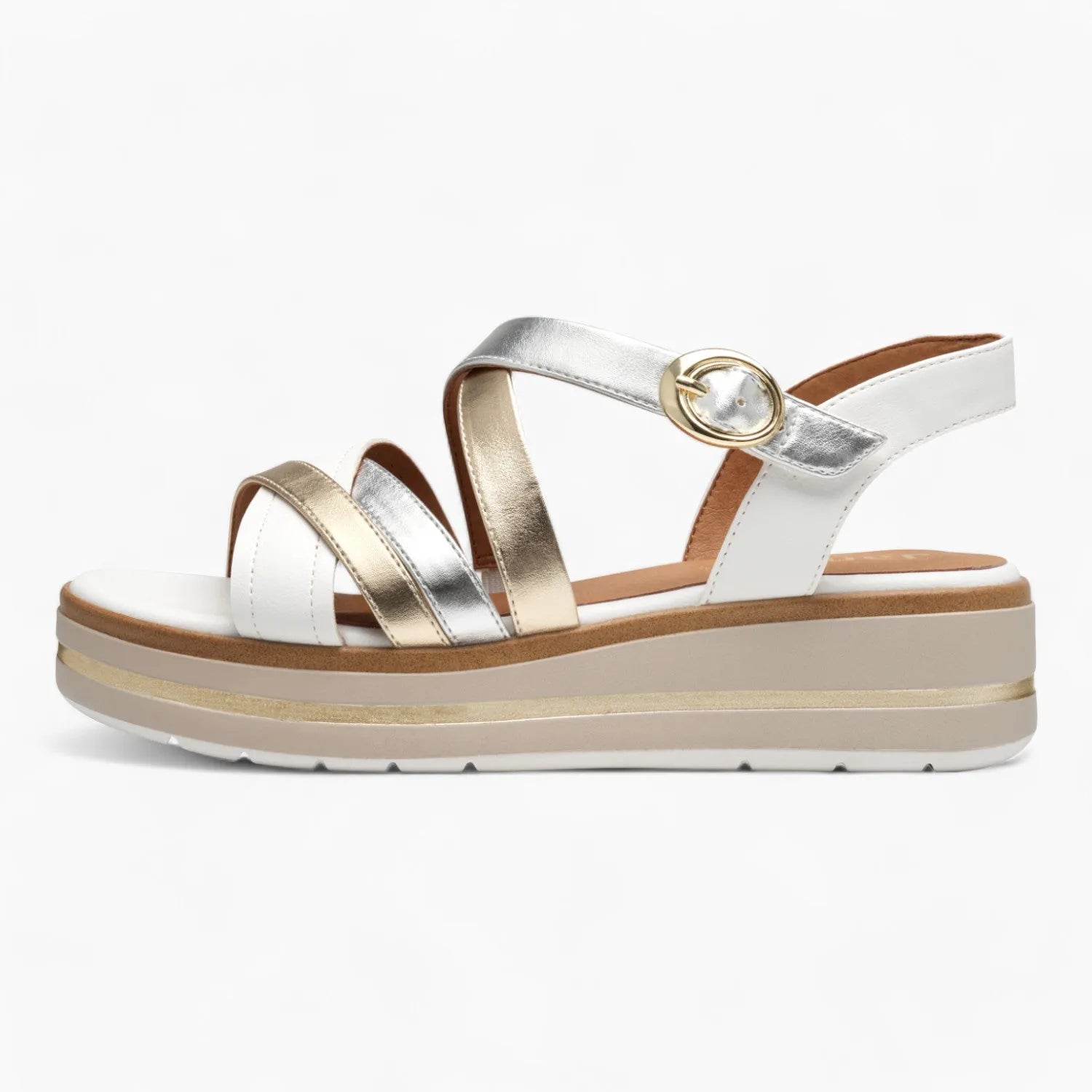 Jana Softline White Metallic Sandals – Wide Fit with Velcro Comfort - Leavys Shoes