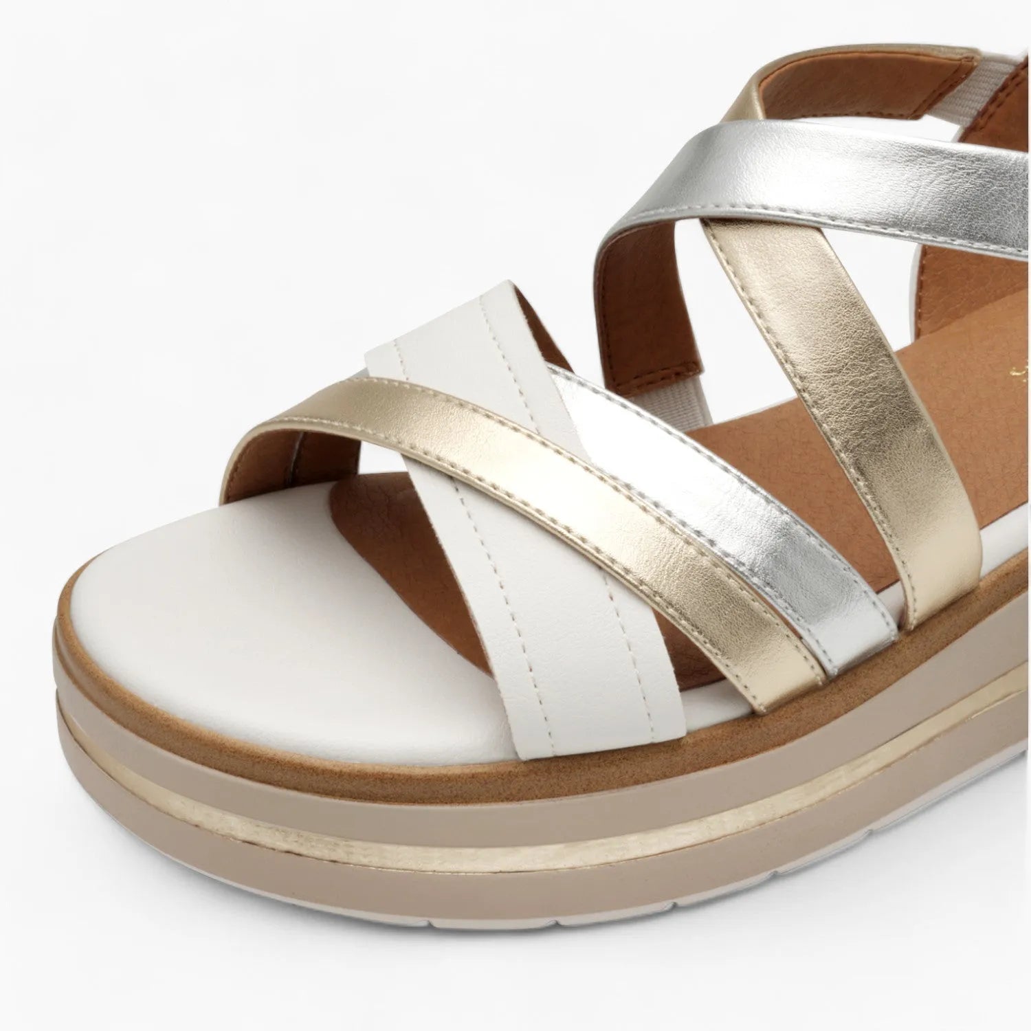 Jana Softline White Metallic Sandals – Wide Fit with Velcro Comfort - Leavys Shoes