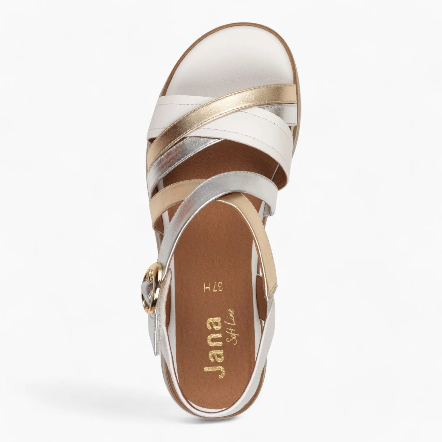 Jana Softline White Metallic Sandals – Wide Fit with Velcro Comfort - Leavys Shoes