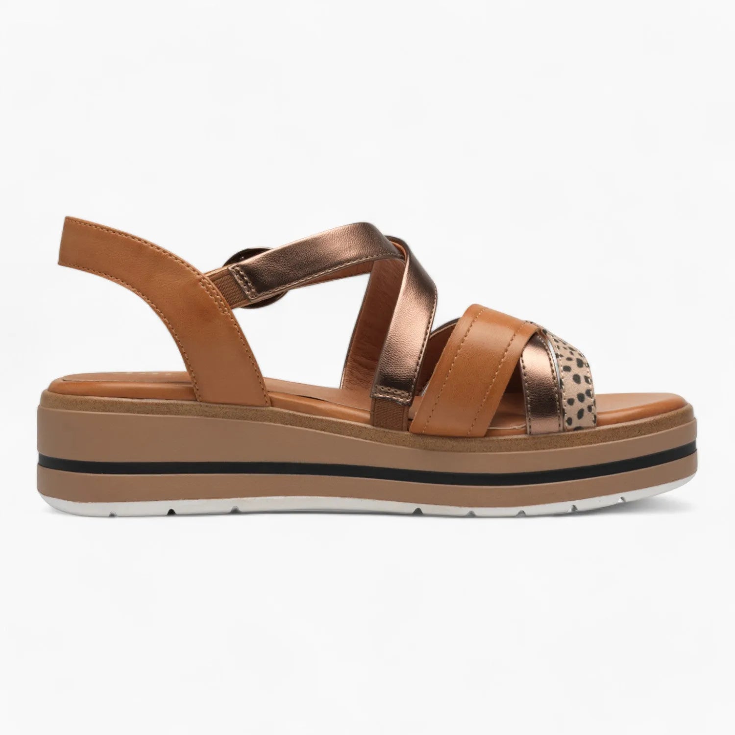 Jana Softline Tan Summer Sandals – Leopard Print & Wide Fit - Leavys Shoes