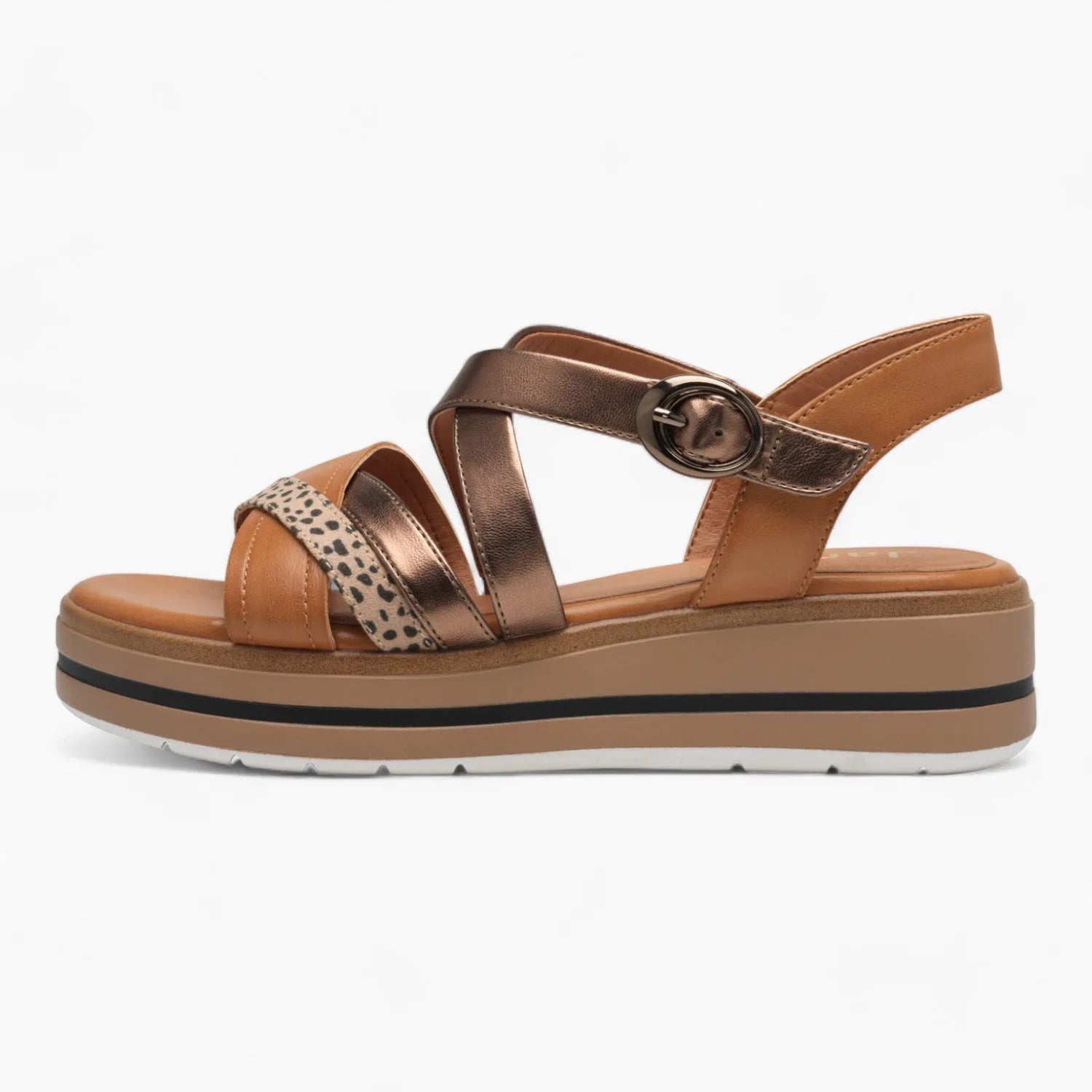 Jana Softline Tan Summer Sandals – Leopard Print & Wide Fit - Leavys Shoes