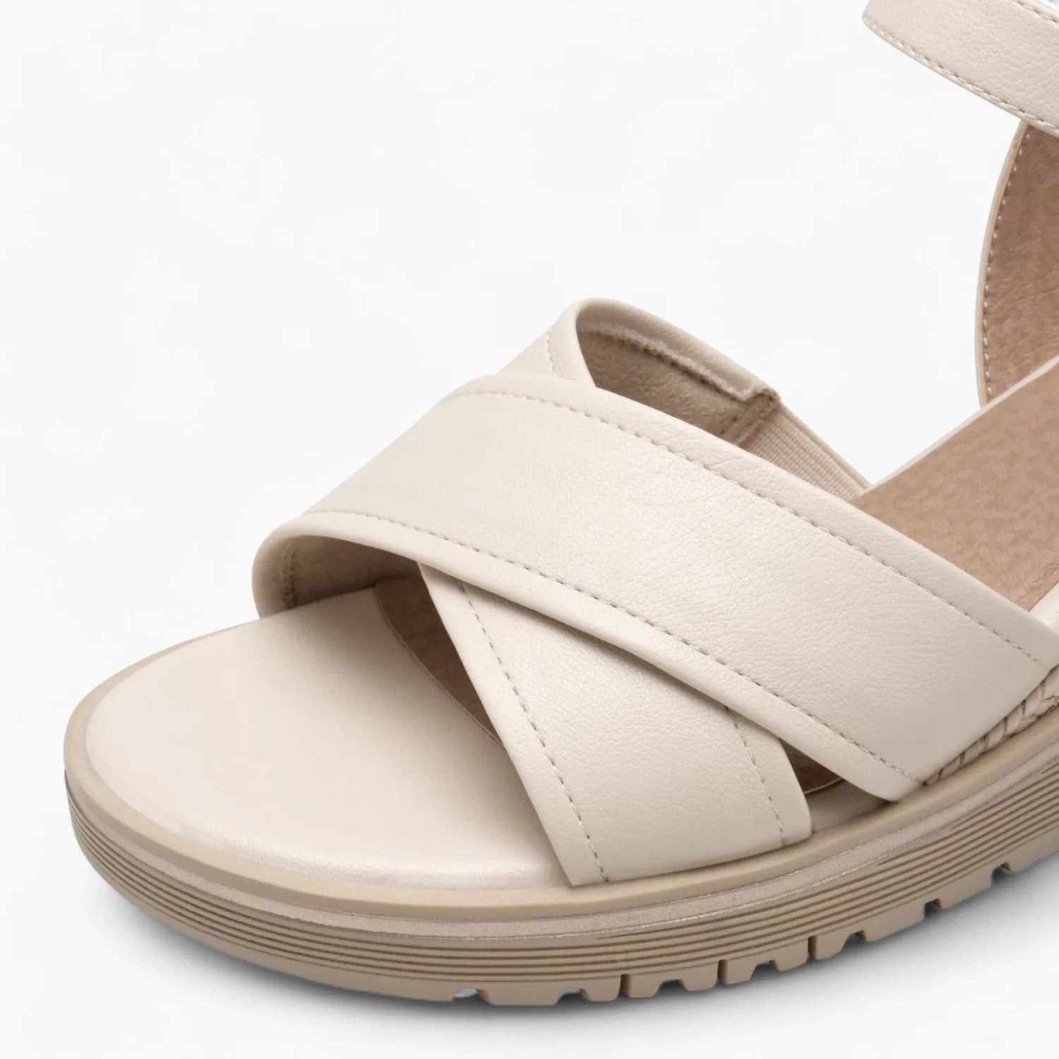 Jana Softline Beige Wedge Sandal – Espadrille Detail & Wide Fit - Leavys Shoes