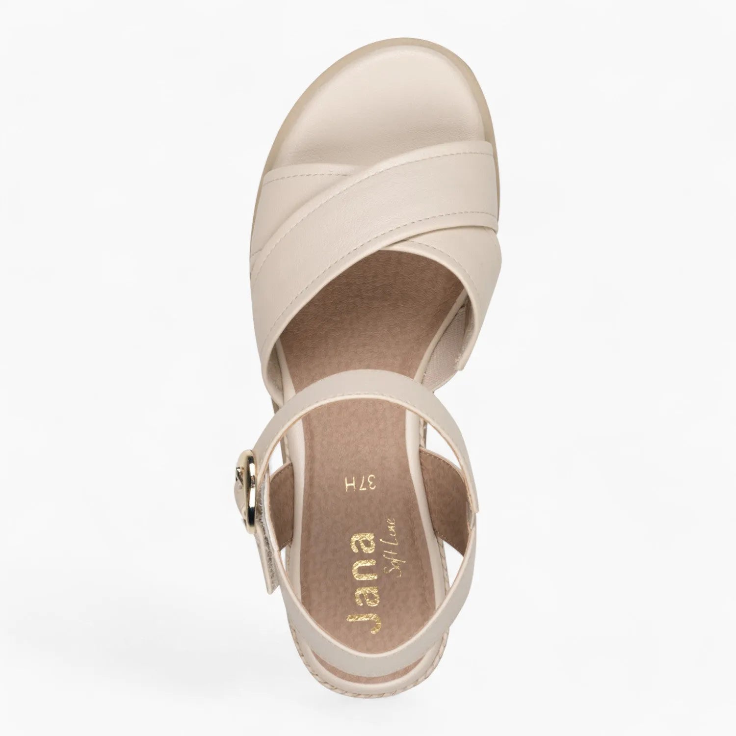 Jana Softline Beige Wedge Sandal – Espadrille Detail & Wide Fit - Leavys Shoes