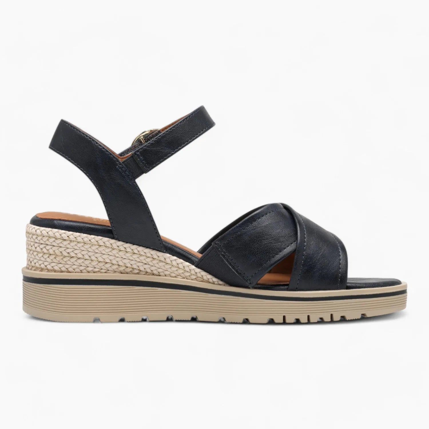 Jana Softline Navy Wedge Sandal – Elegant Espadrille Detail - Leavys Shoes