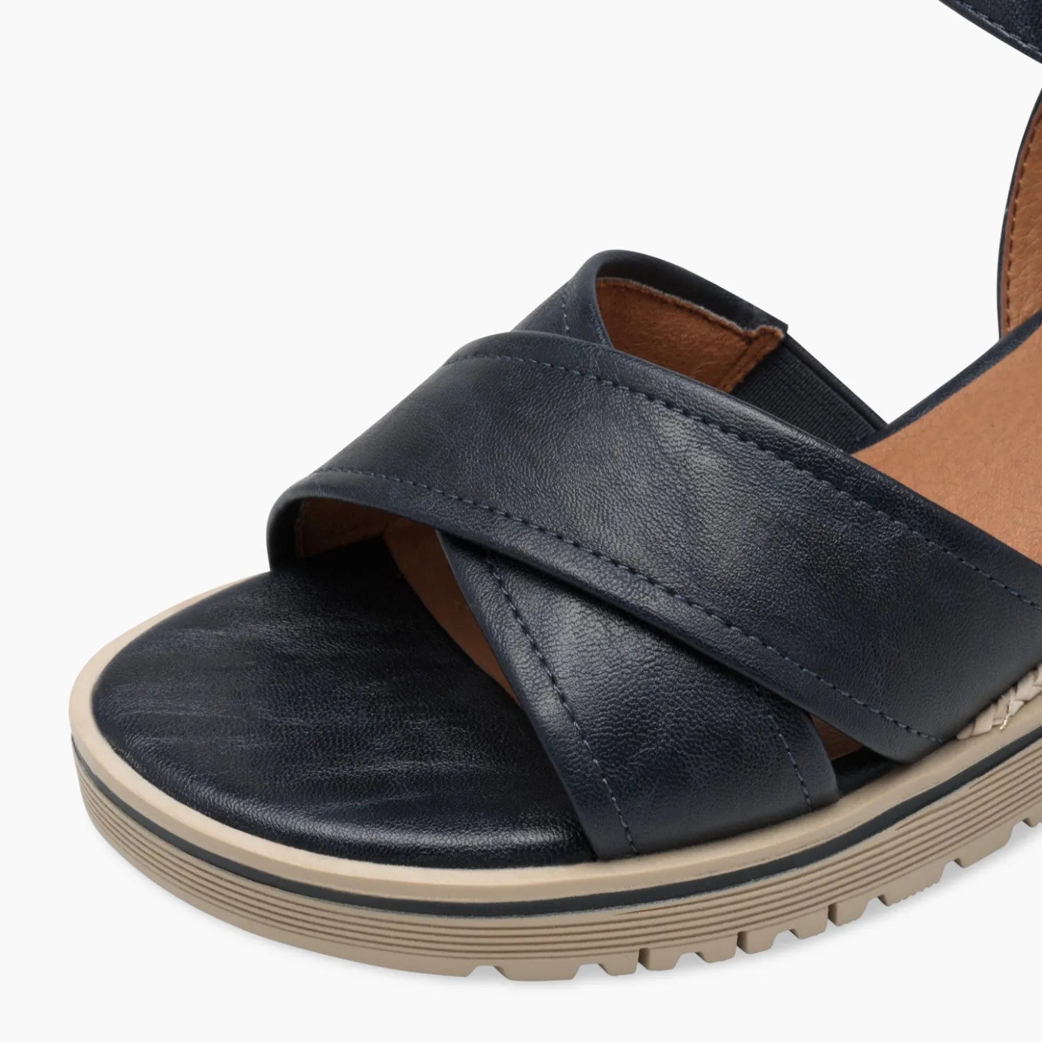 Jana Softline Navy Wedge Sandal – Elegant Espadrille Detail - Leavys Shoes