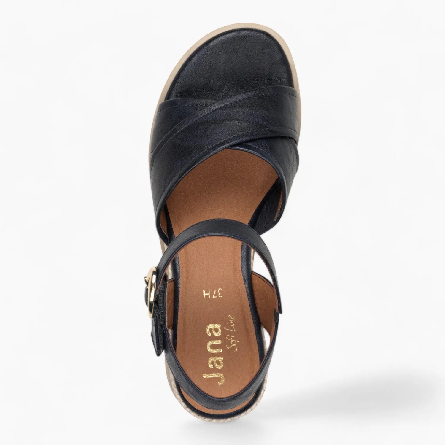 Jana Softline Navy Wedge Sandal – Elegant Espadrille Detail - Leavys Shoes