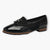 Jana Black Wide Fit Patent Brogue Detail Slip-On Loafers - Leavys Shoes