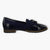 Jana Navy Brogue-Style Slip-On Loafers with Brown Side Sole - Leavys Shoes