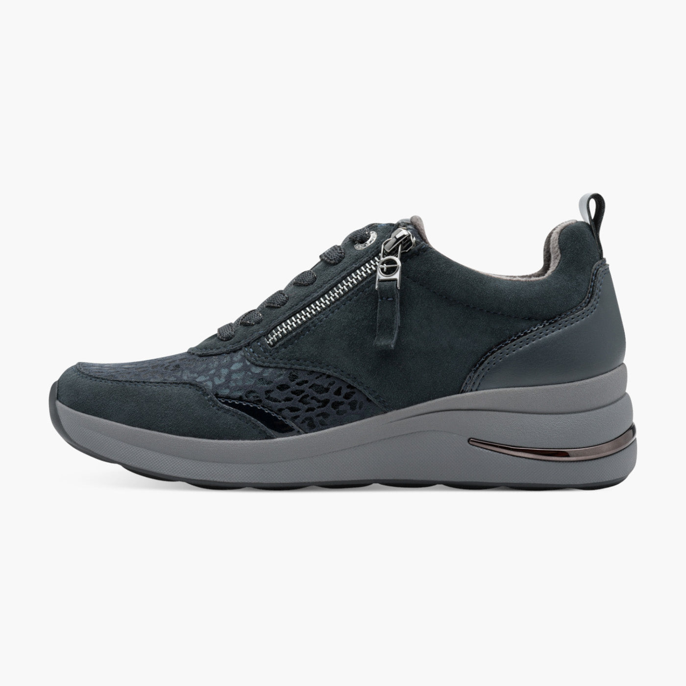 Tamaris Comfort Navy Wide Fit Lace-Up Trainers with Zip - Leavys Shoes