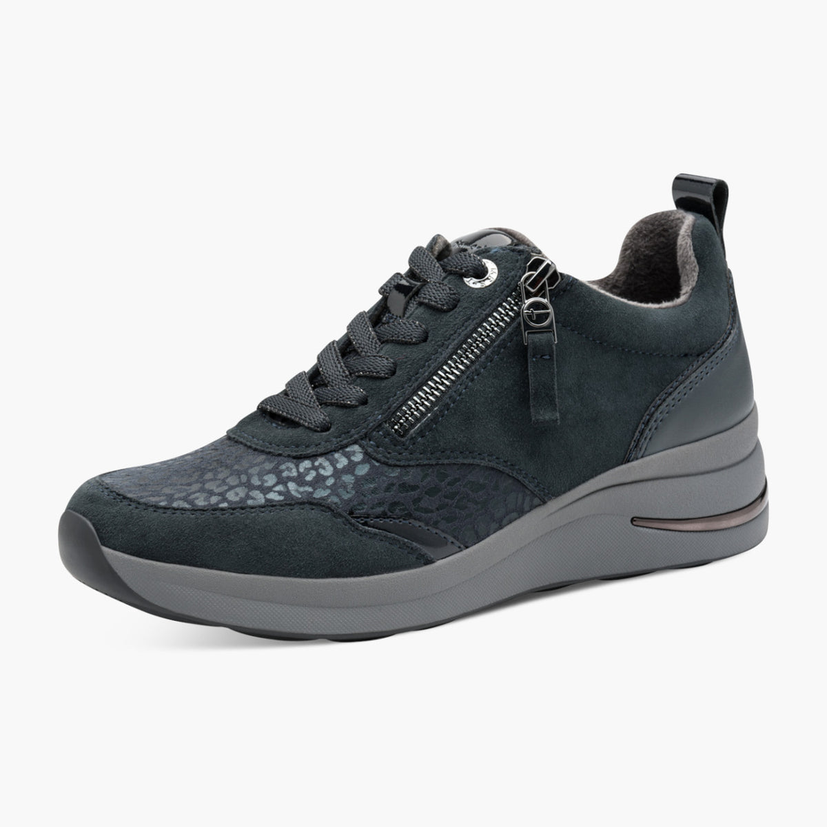 Tamaris Comfort Navy Wide Fit Lace-Up Trainers with Zip - Leavys Shoes