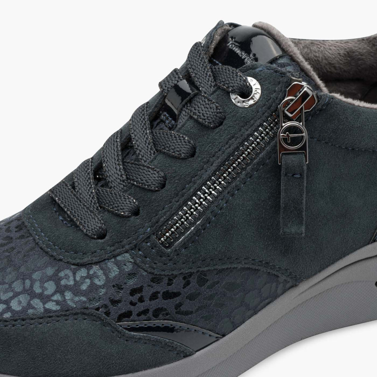 Tamaris Comfort Navy Wide Fit Lace-Up Trainers with Zip - Leavys Shoes