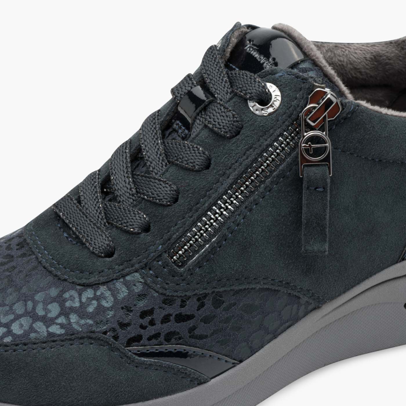 Tamaris Comfort Navy Wide Fit Lace-Up Trainers with Zip - Leavys Shoes