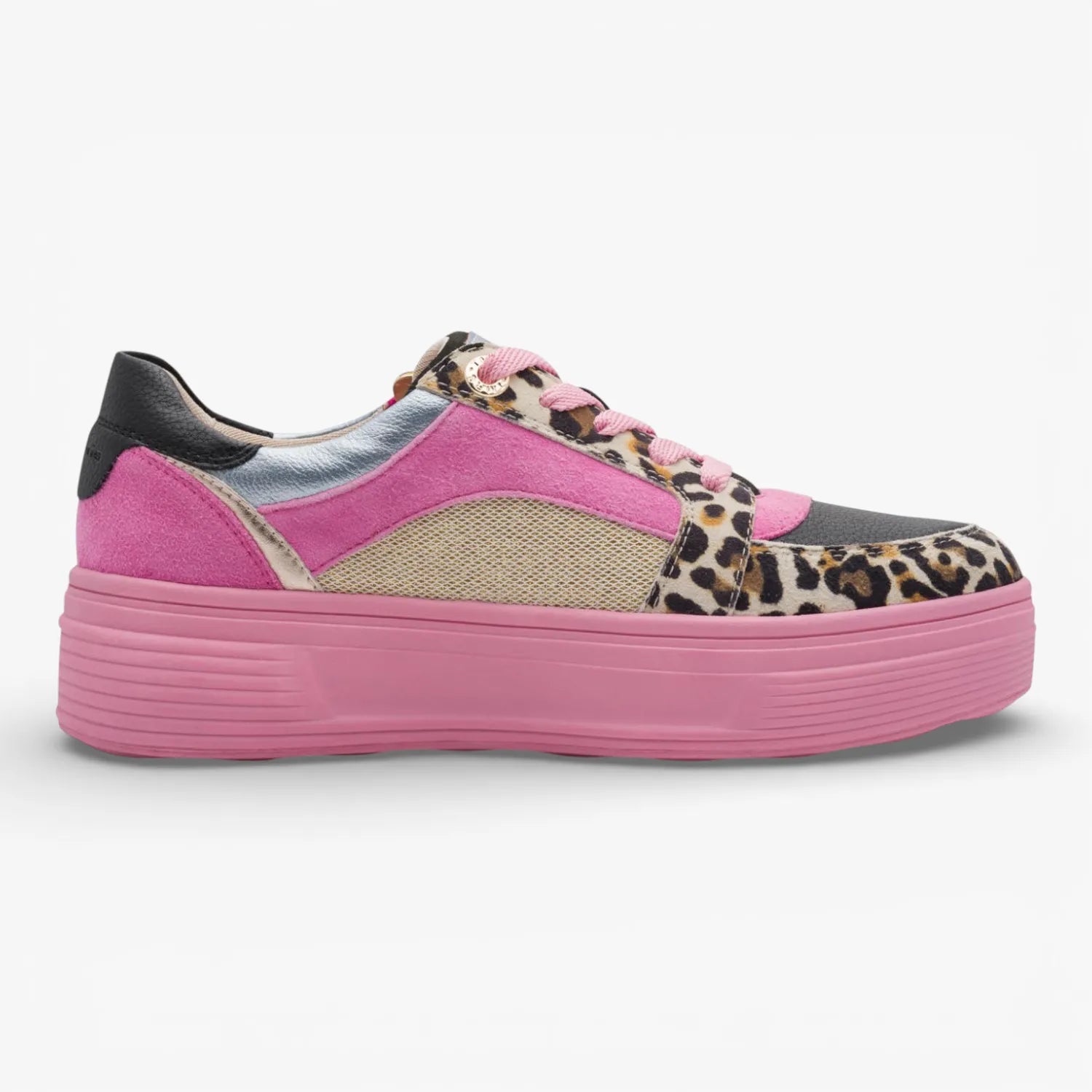 Tamaris Comfort Pink Multi Platform Trainer with Zip and Leopard Detail