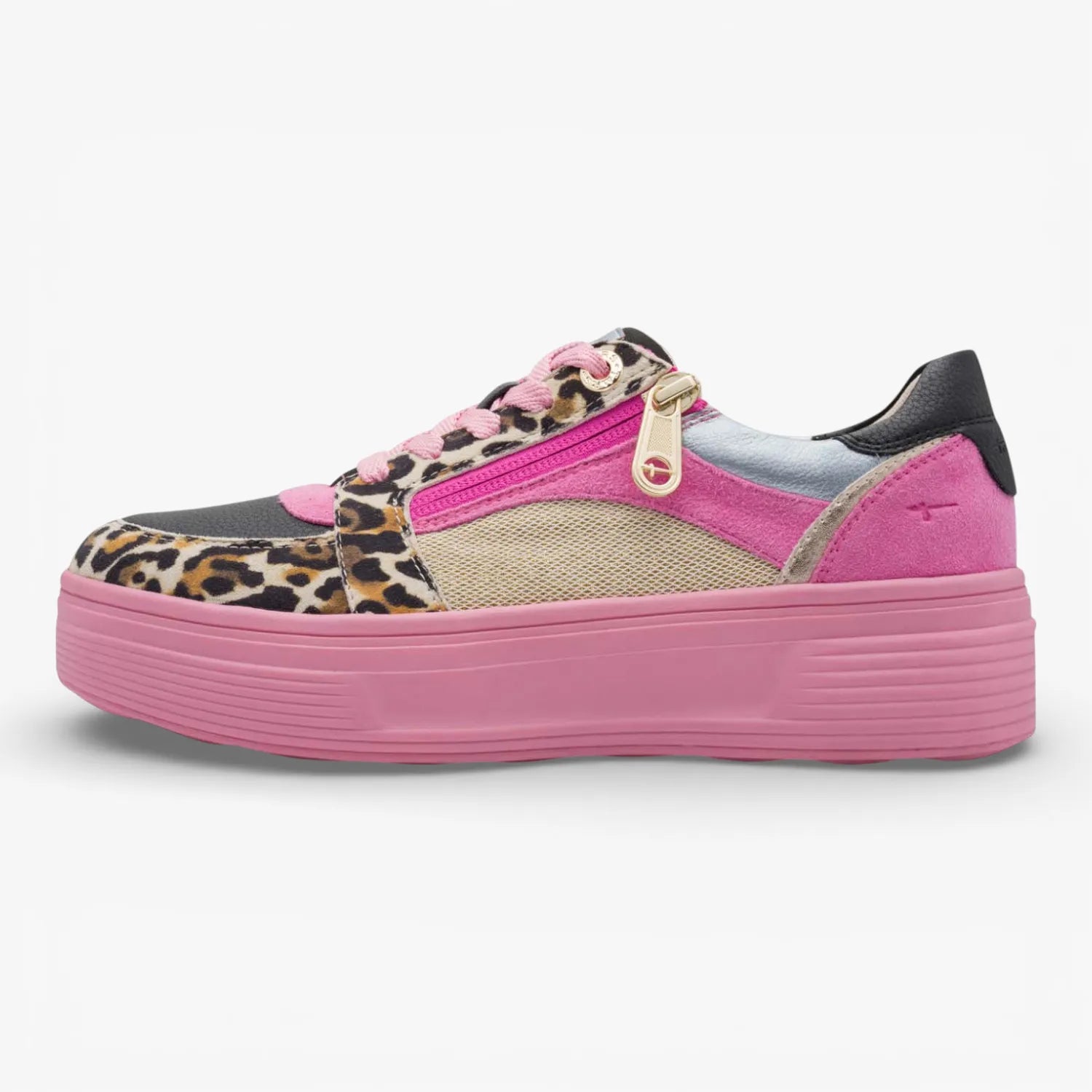 Tamaris Comfort Pink Multi Platform Trainer with Zip and Leopard Detail