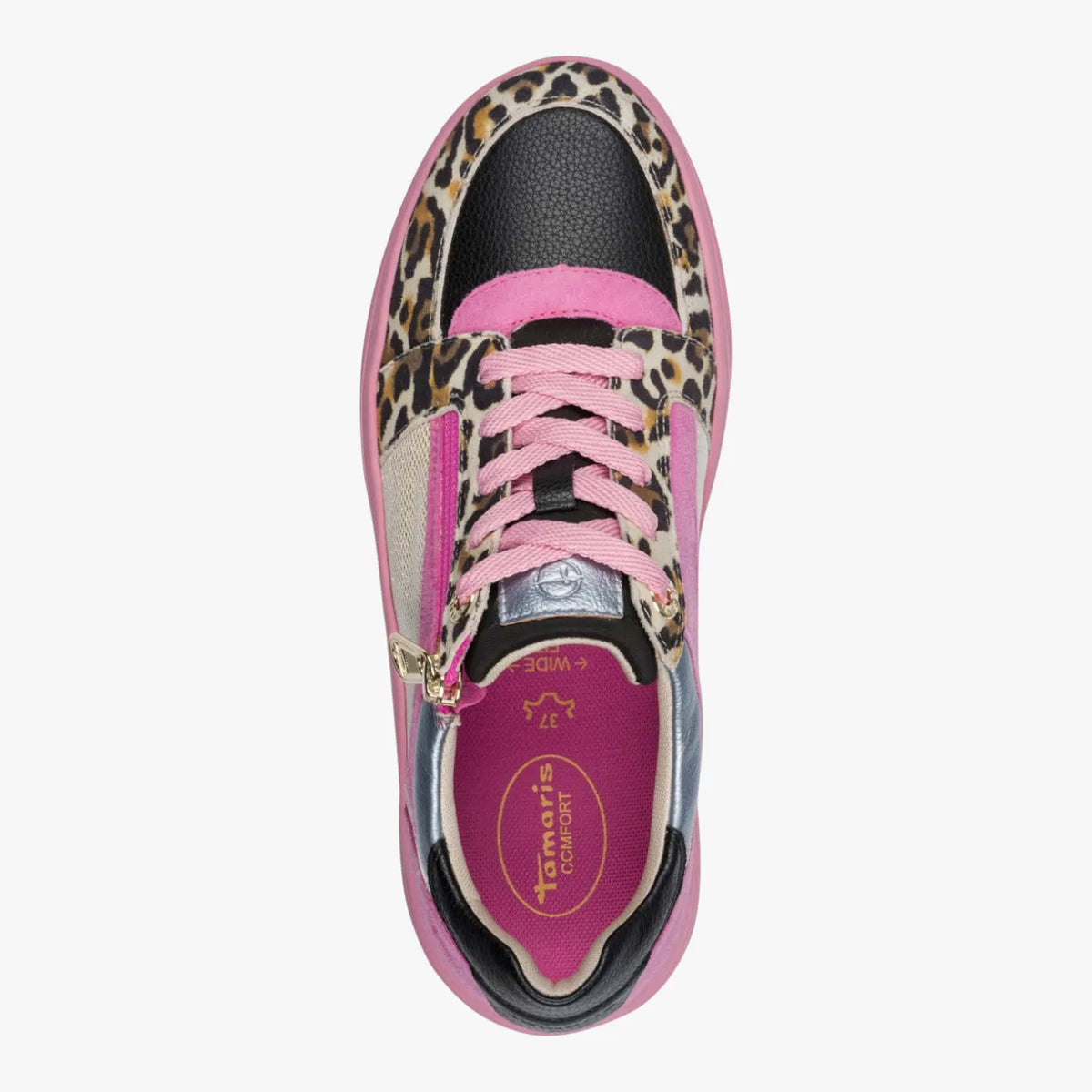 Tamaris Comfort Pink Multi Platform Trainer with Zip and Leopard Detail