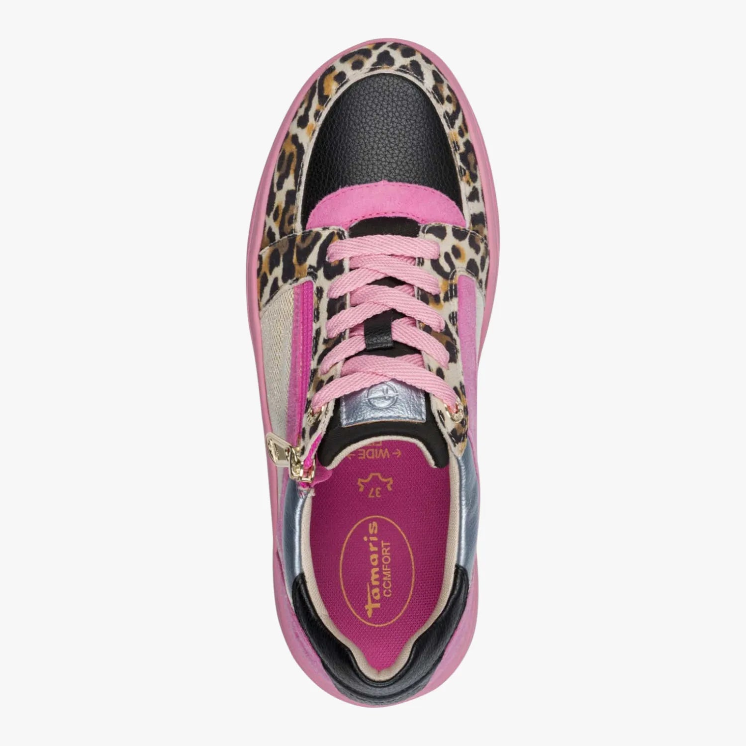 Tamaris Comfort Pink Multi Platform Trainer with Zip and Leopard Detail