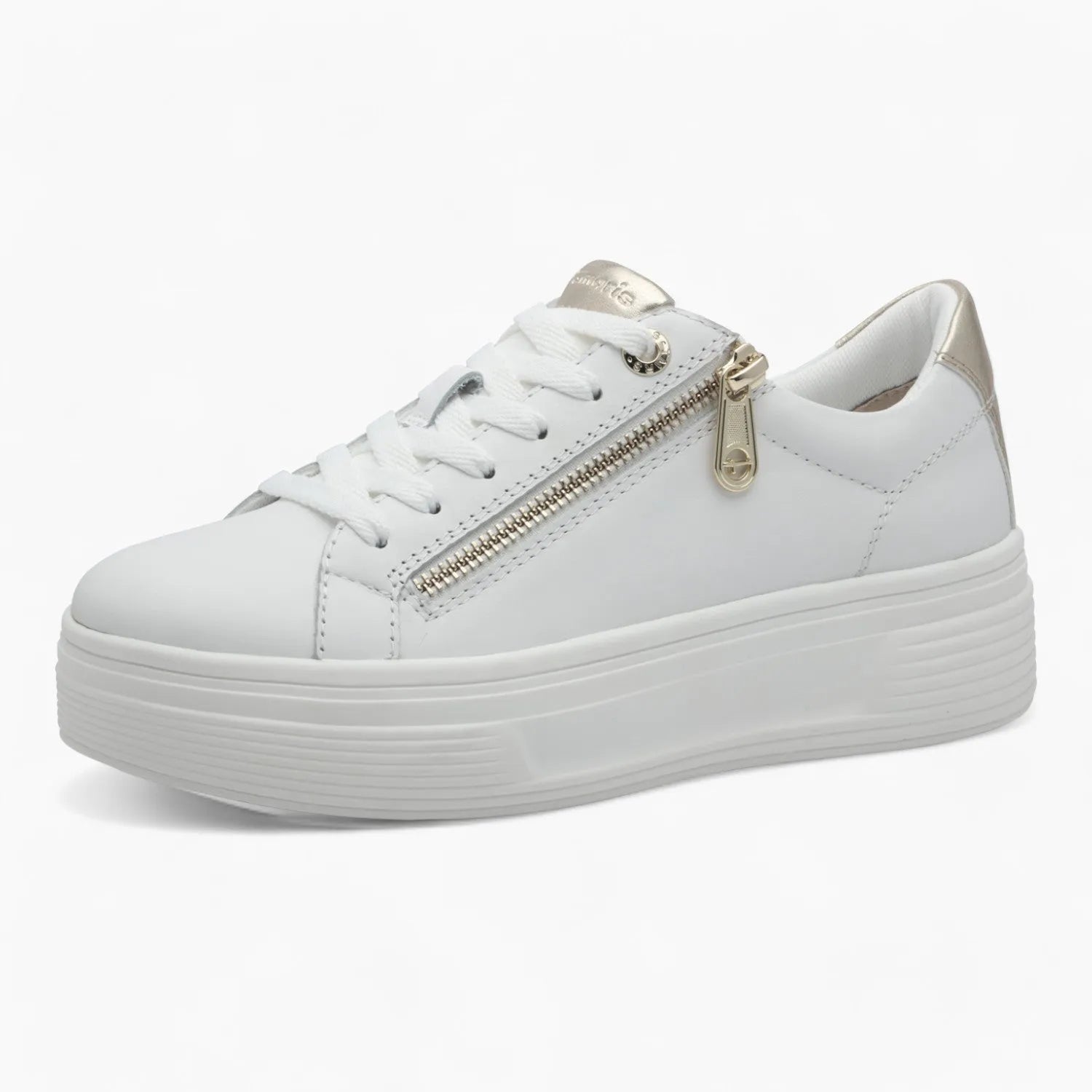 Tamaris Comfort White Runner – Wide Fit with Gold Accents - Leavys Shoes