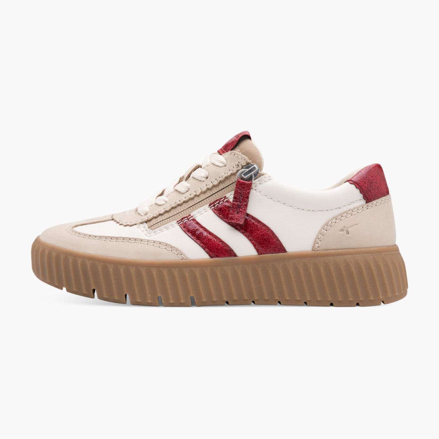 Tamaris Comfort Cream & Red Trainer with Side Zip