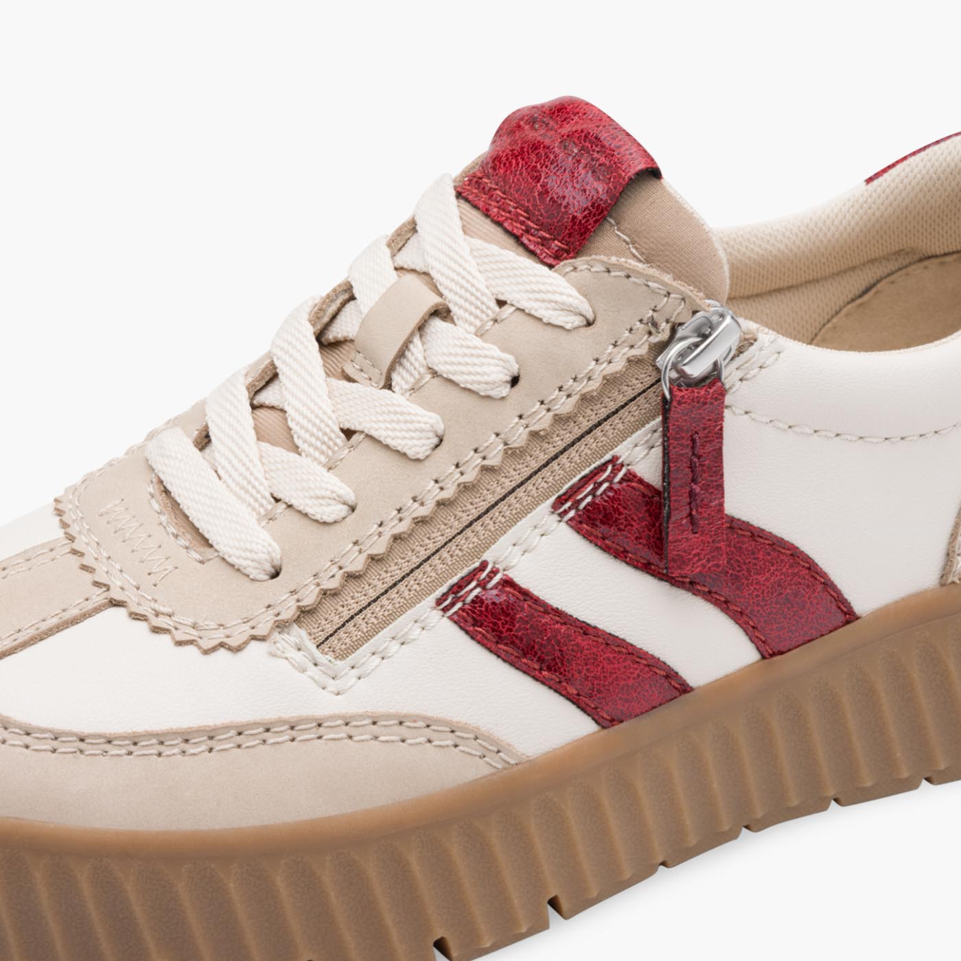 Tamaris Comfort Cream & Red Trainer with Side Zip