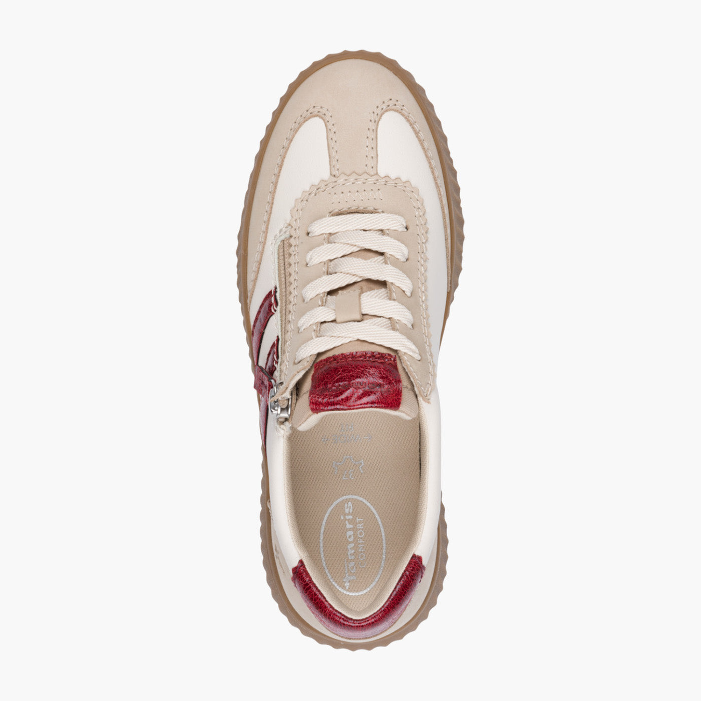 Tamaris Comfort Cream & Red Trainer with Side Zip