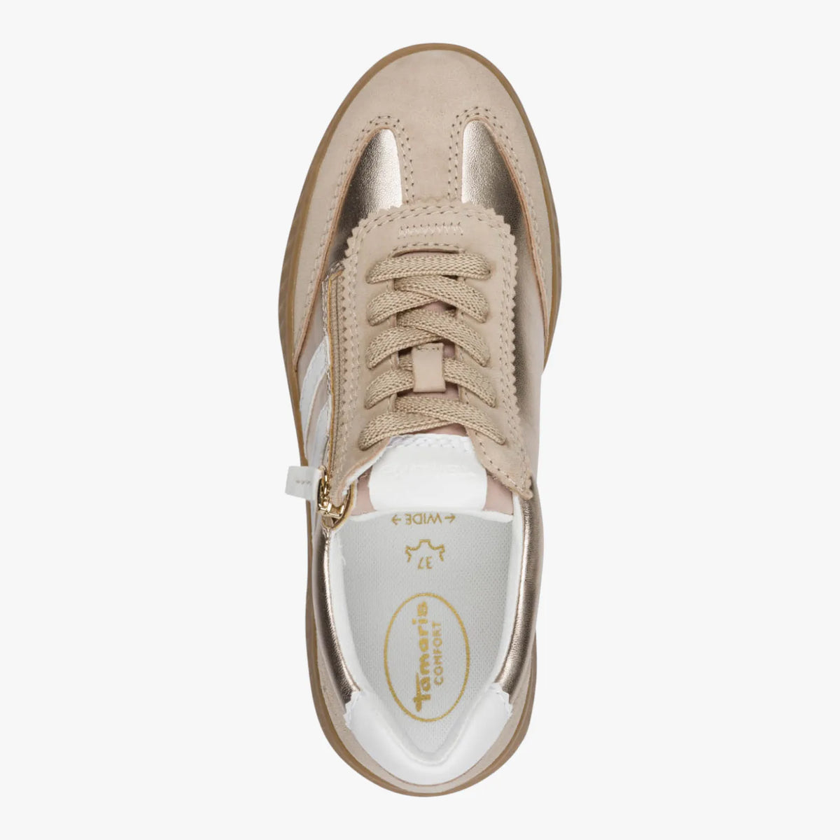 Tamaris Comfort Light Gold Wide Fit Trainer With Removable Insole
