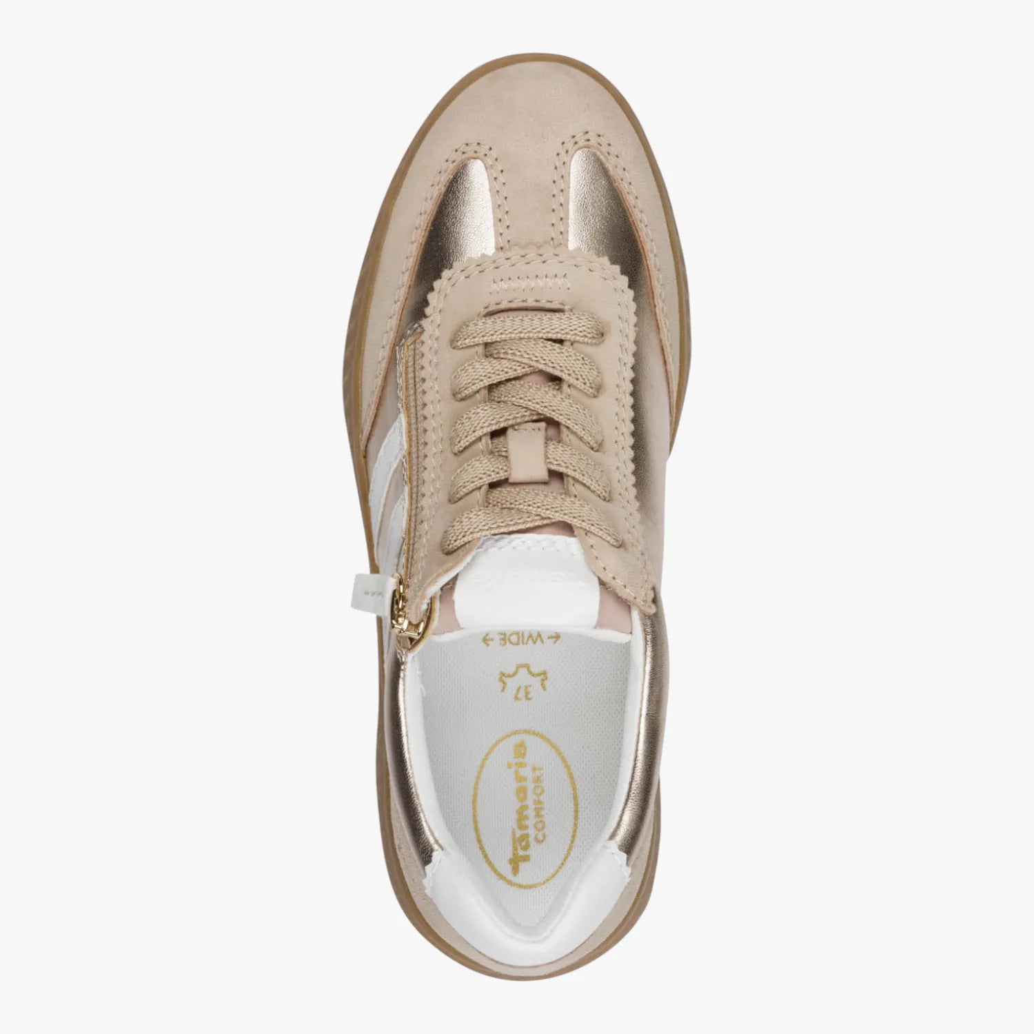 Tamaris Comfort Light Gold Wide Fit Trainer With Removable Insole