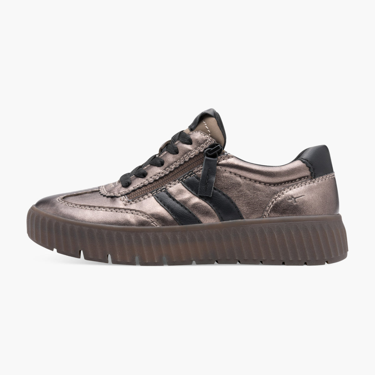 Tamaris Comfort Bronze Wide Fit Trainers with Side Zip - Leavys Shoes