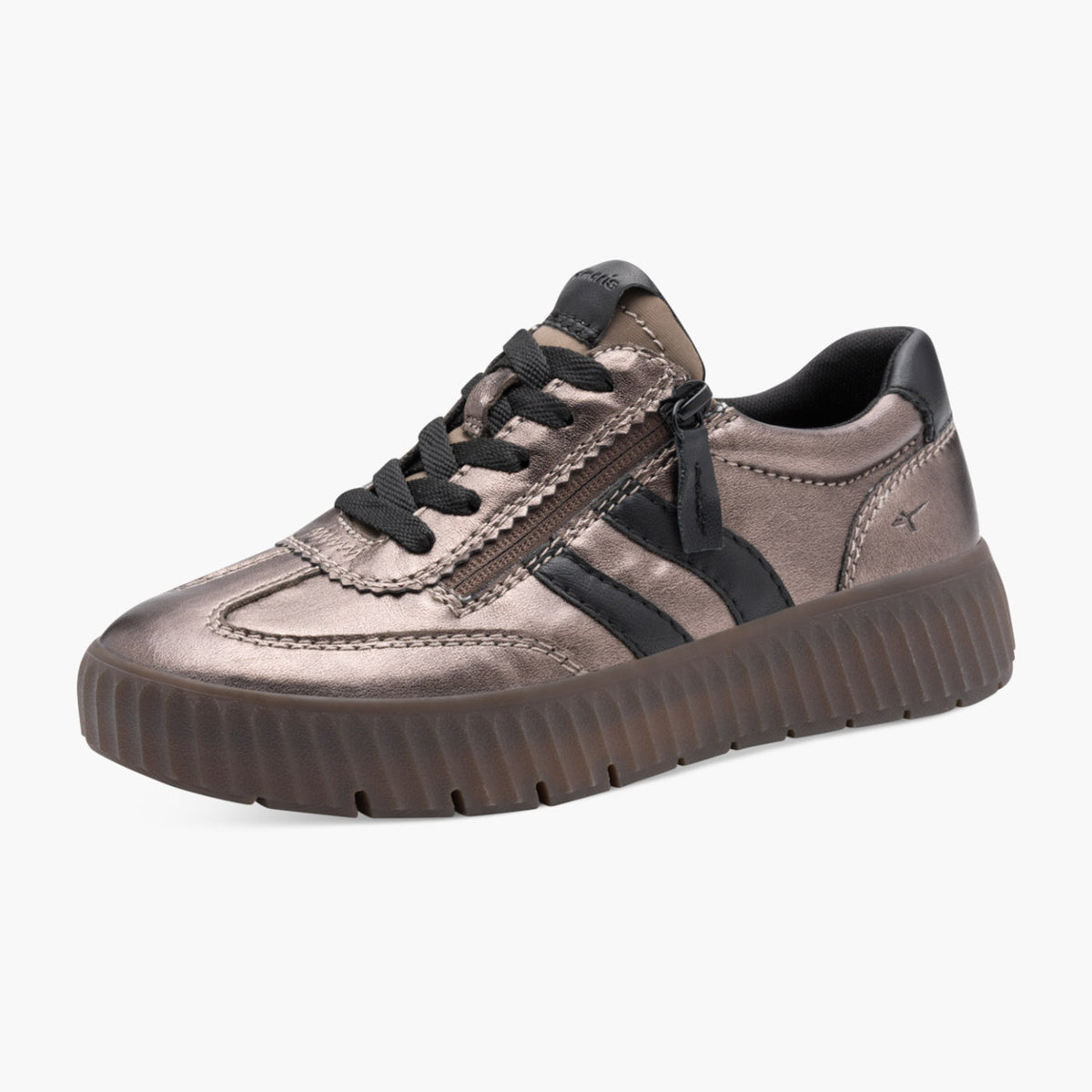 Tamaris Comfort Bronze Wide Fit Trainers with Side Zip - Leavys Shoes