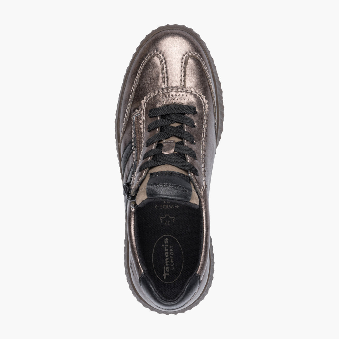 Tamaris Comfort Bronze Wide Fit Trainers with Side Zip - Leavys Shoes