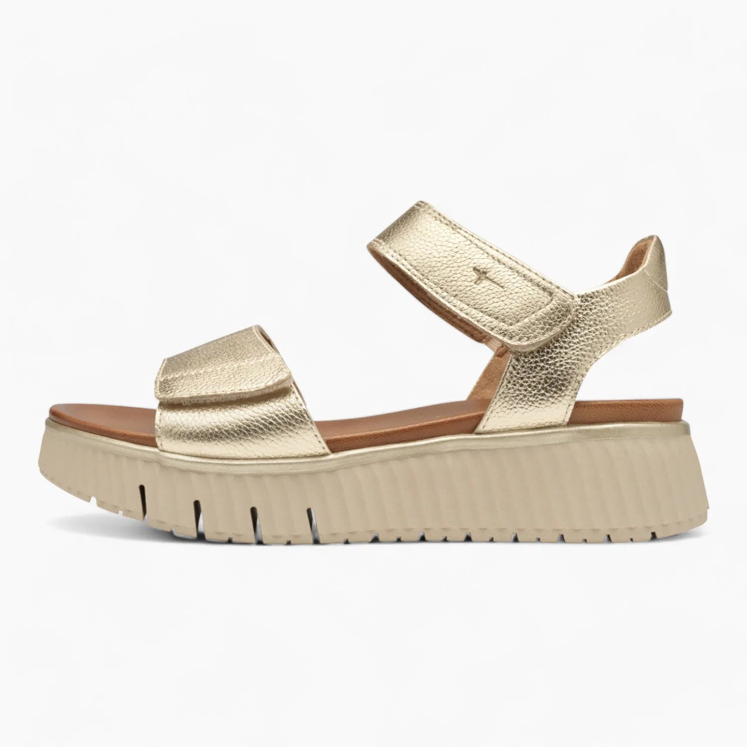 Tamaris Comfort Summer Sandal – Light Gold & Cushioned - Leavys Shoes