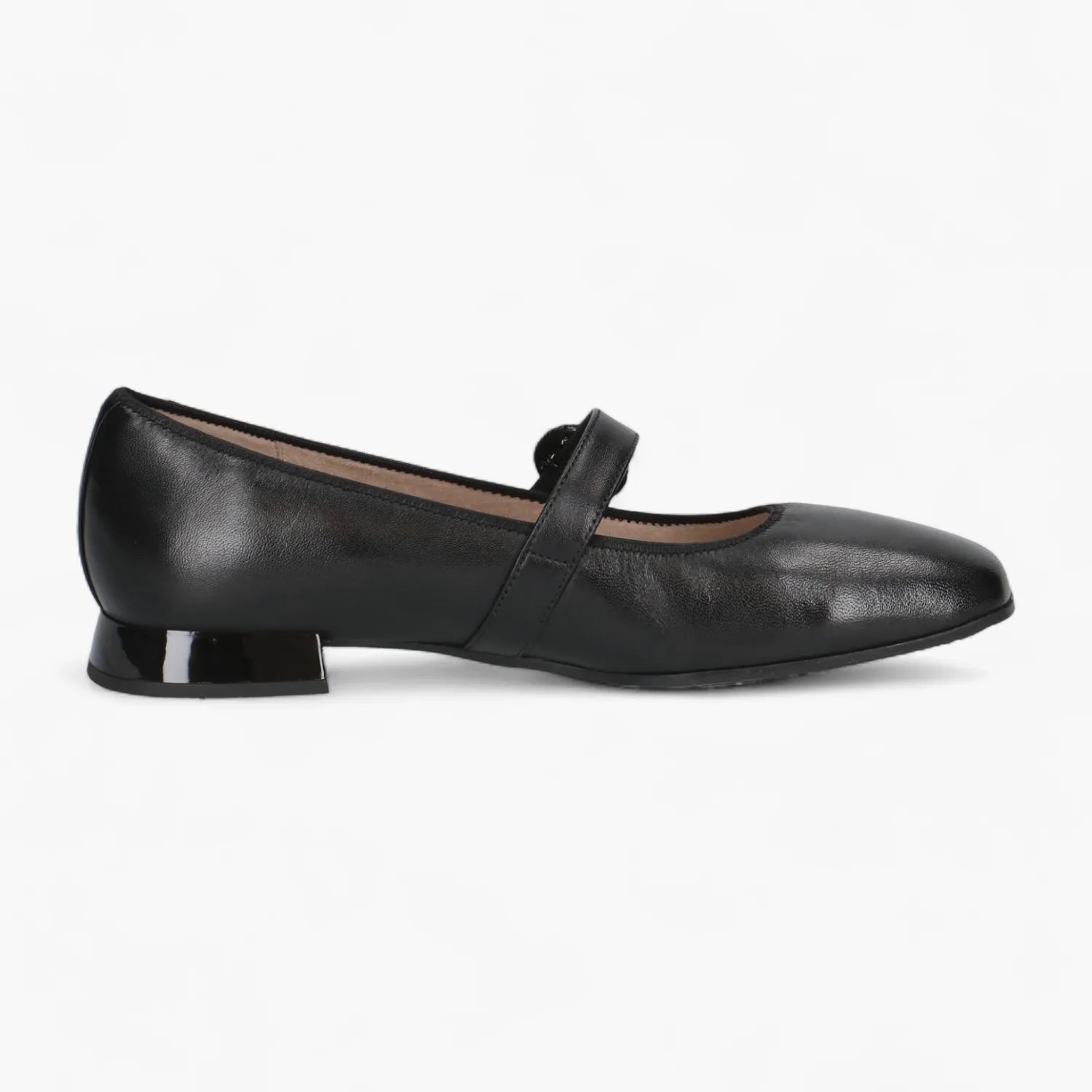 Caprice Black Leather Mary Jane Ballerina with Buckle - Leavys Shoes