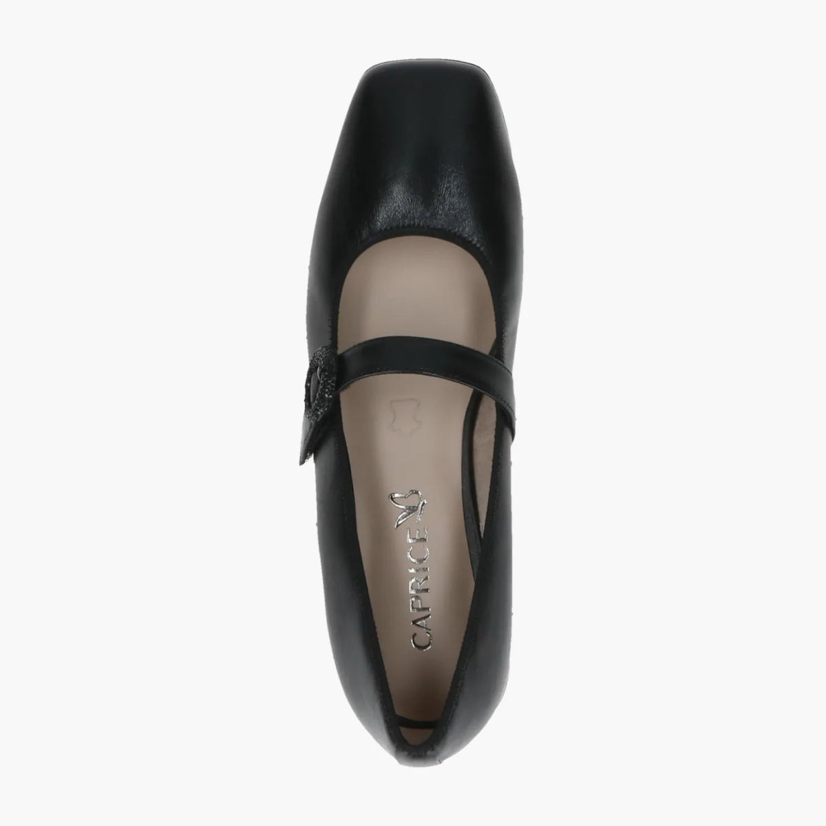 Caprice Black Leather Mary Jane Ballerina with Buckle - Leavys Shoes