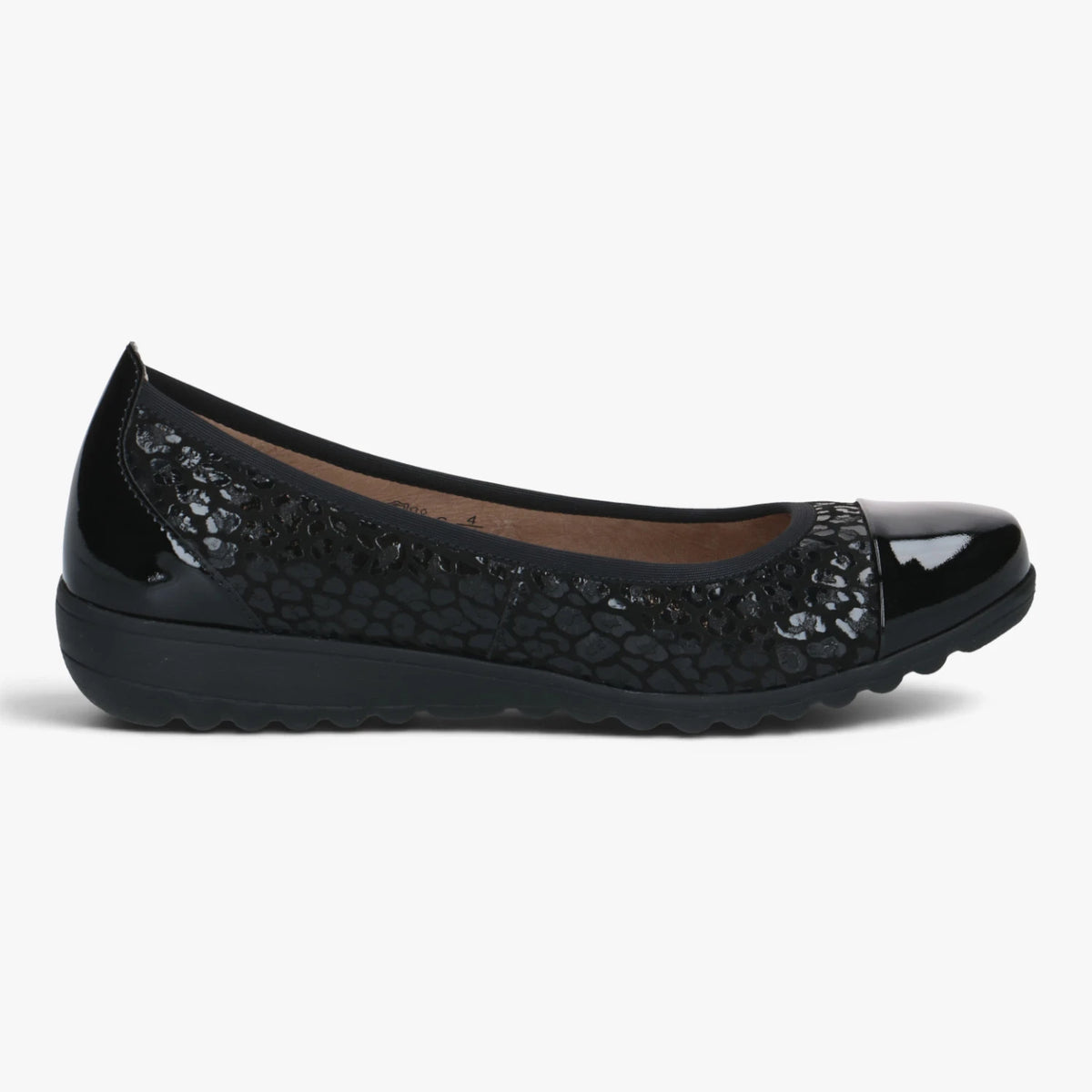 Caprice Black Leopard Leather Comfort Ballerinas