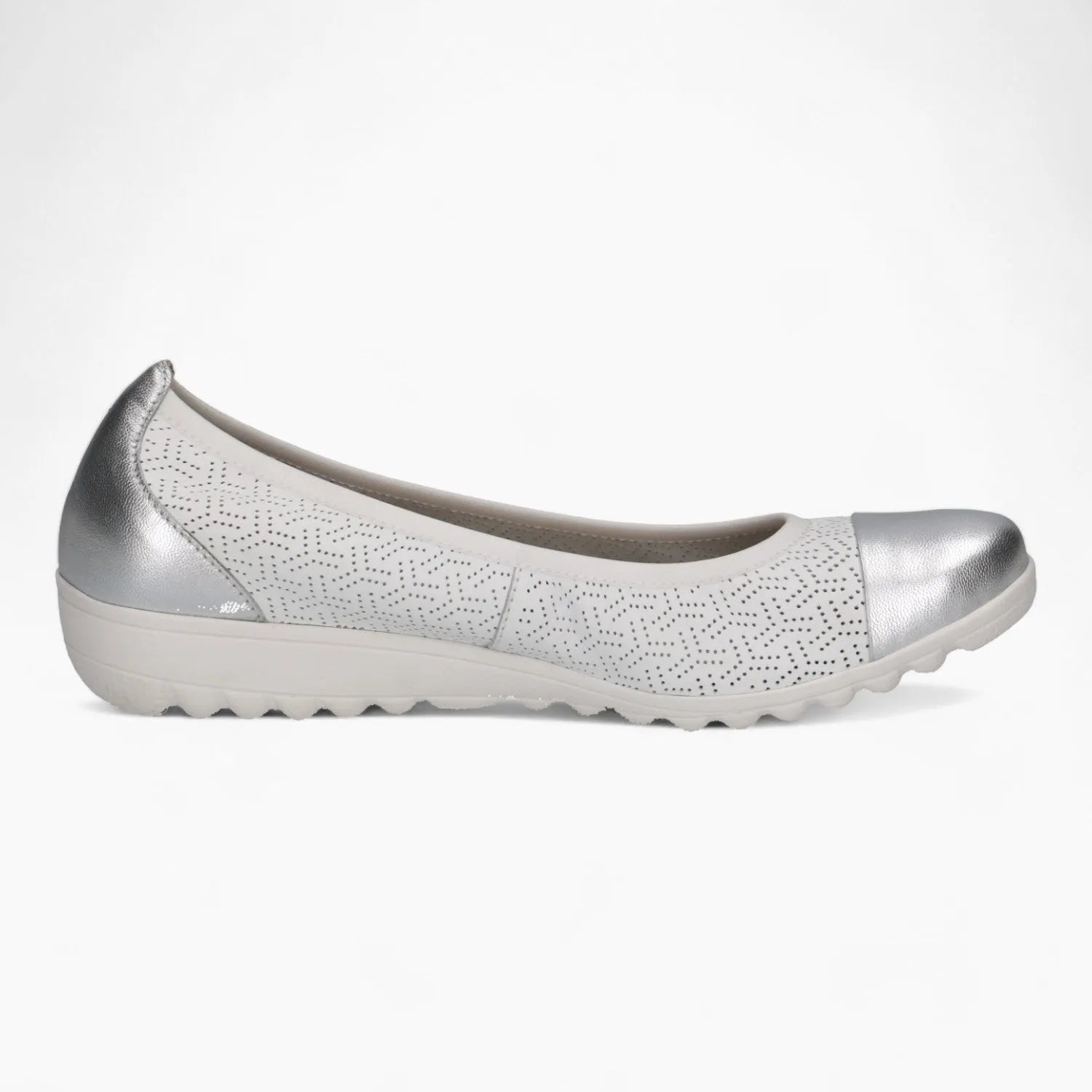 Caprice White Ballerina Shoe – Silver Accents & AIRMOTION Comfort - Leavys Shoes