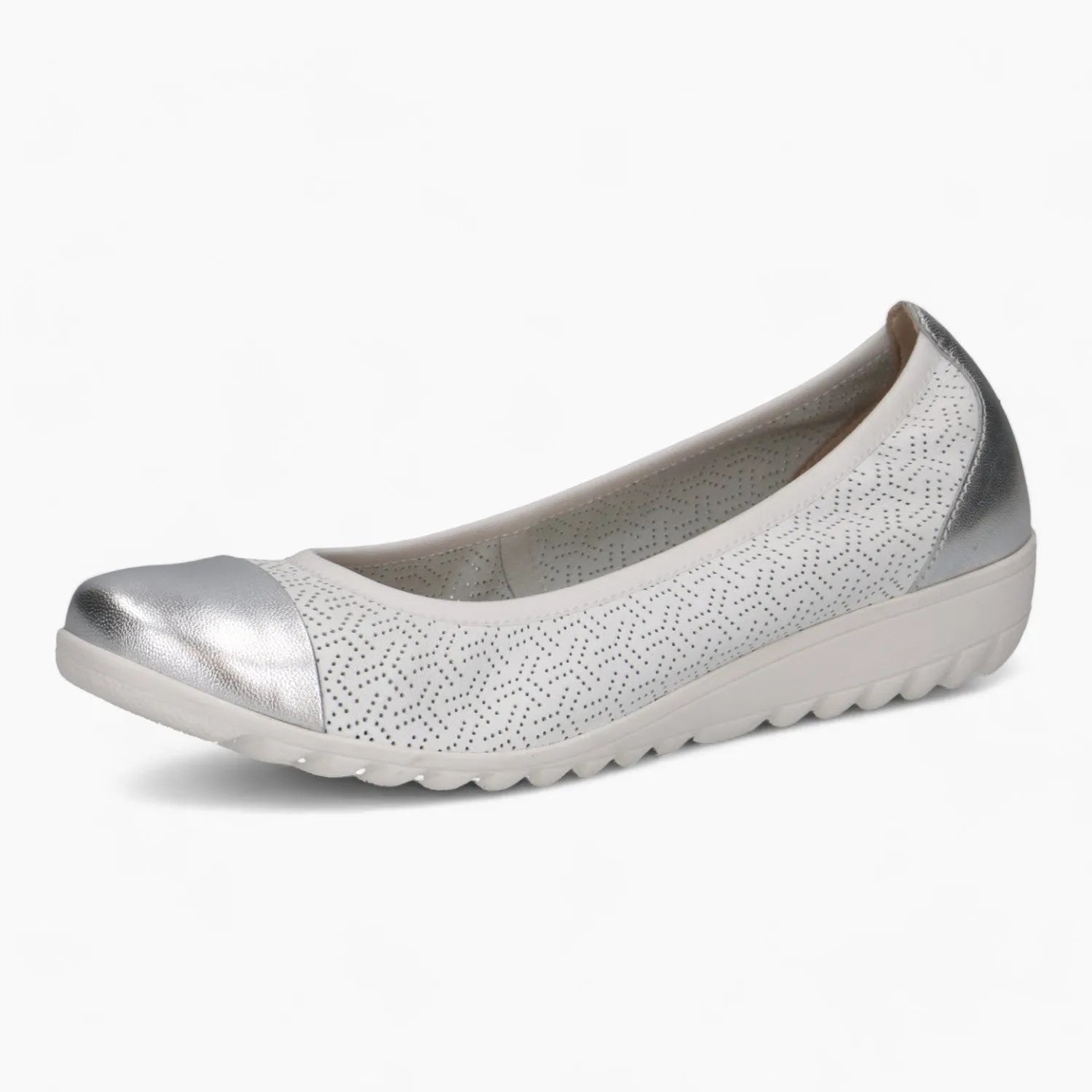 Caprice White Ballerina Shoe – Silver Accents & AIRMOTION Comfort - Leavys Shoes