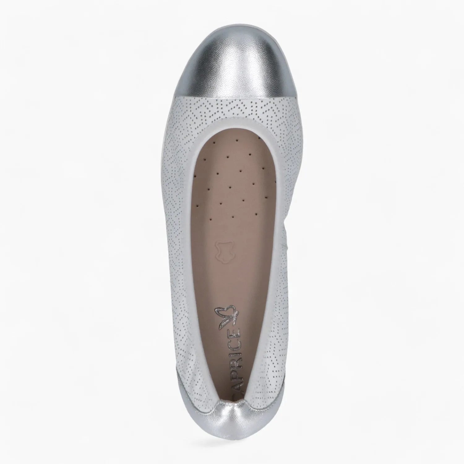 Caprice White Ballerina Shoe – Silver Accents & AIRMOTION Comfort - Leavys Shoes