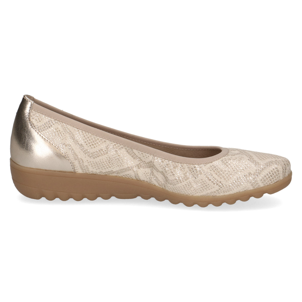 Inside look of the comfortable Caprice Light Gold shoe.