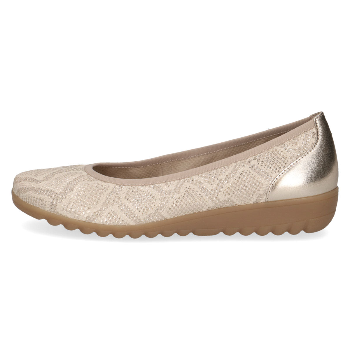 Elegant front view of Caprice Light Gold women's shoe.