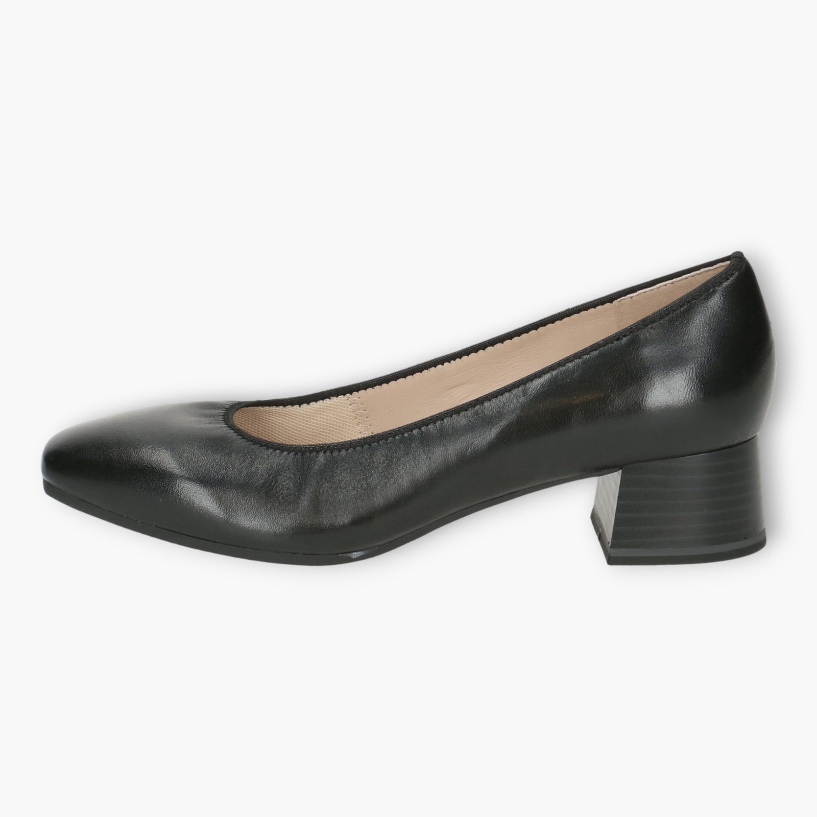 Caprice Black Leather Court Shoes - Block Heel, Wide Fit & Comfortable - Leavys Shoes