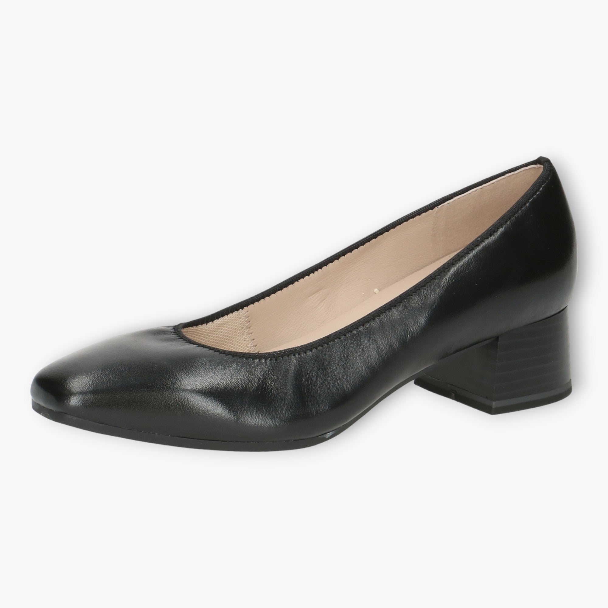 Caprice Black Leather Court Shoes - Block Heel, Wide Fit & Comfortable - Leavys Shoes