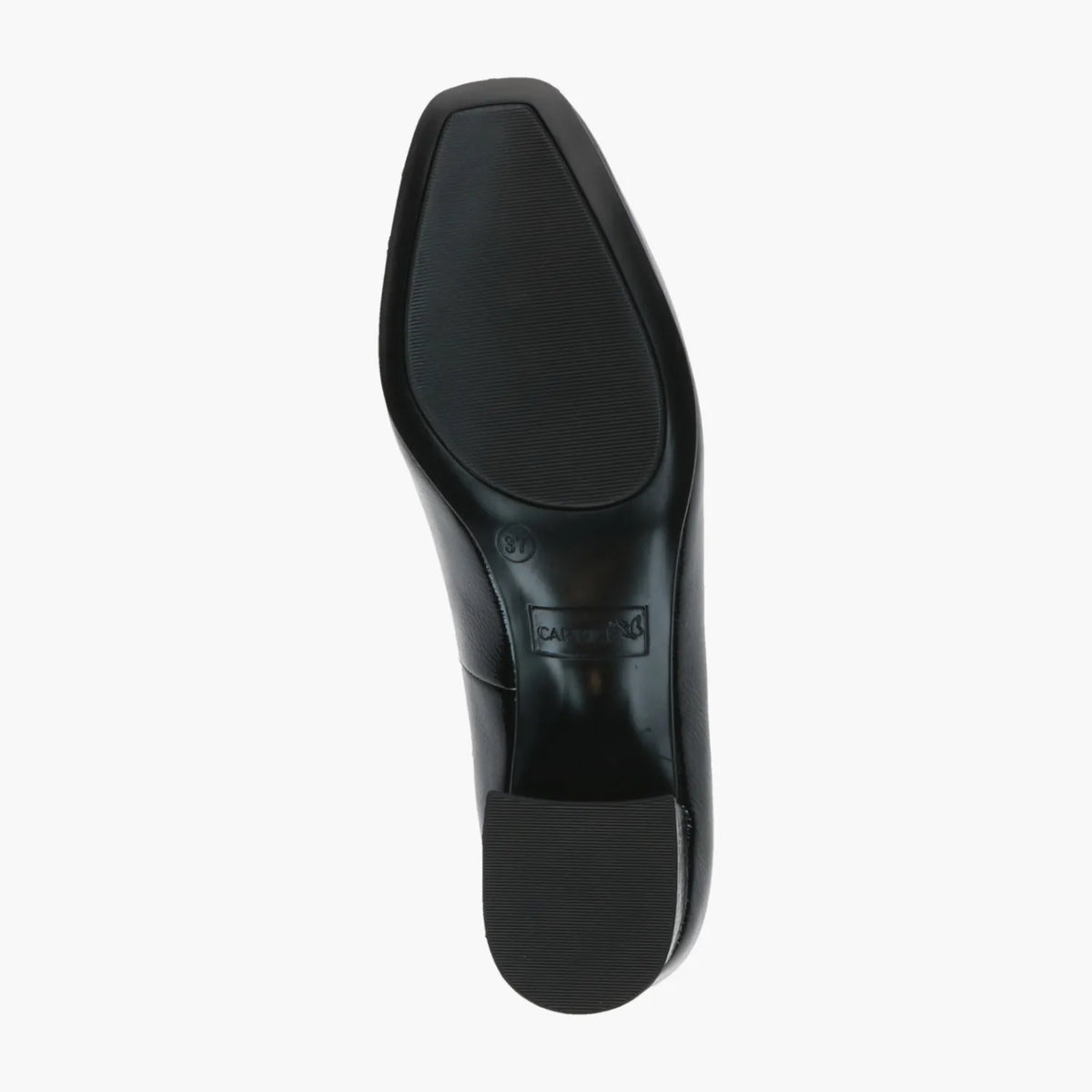 Caprice Black Naplak Court Shoe with Block Heel - Leavys Shoes