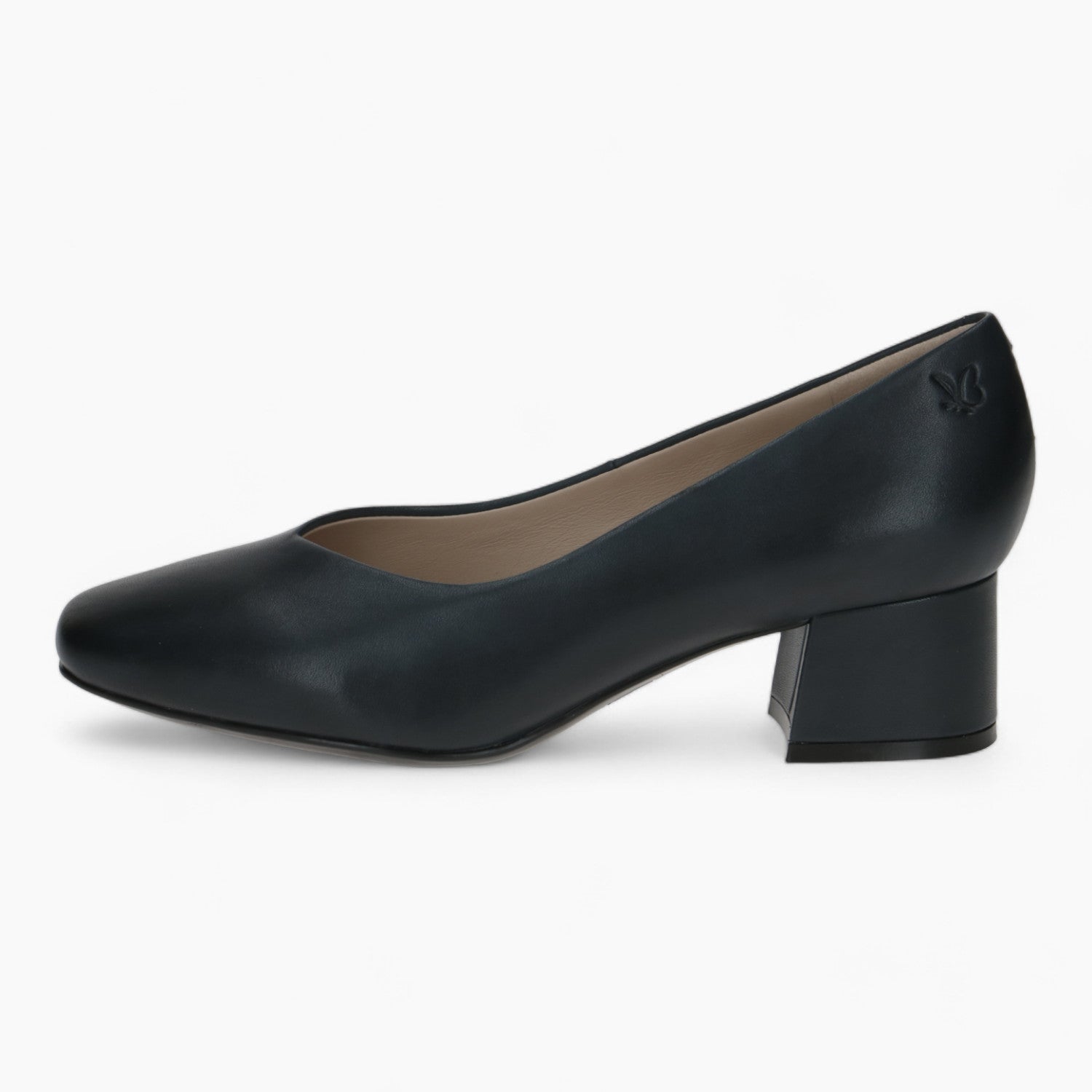 Caprice Navy Block Heel – Square Toe with Fish Cut Detail - Leavys Shoes