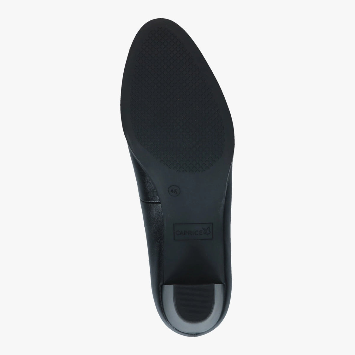 Caprice Black Leather Comfort Block Heel Court Shoes