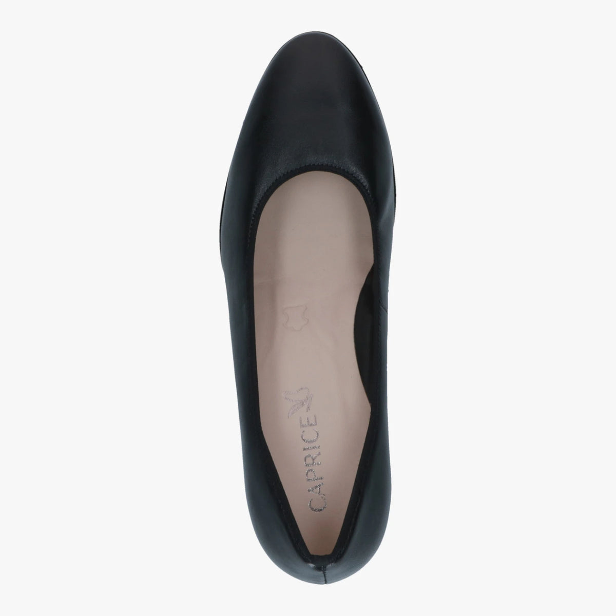 Caprice Black Leather Comfort Block Heel Court Shoes