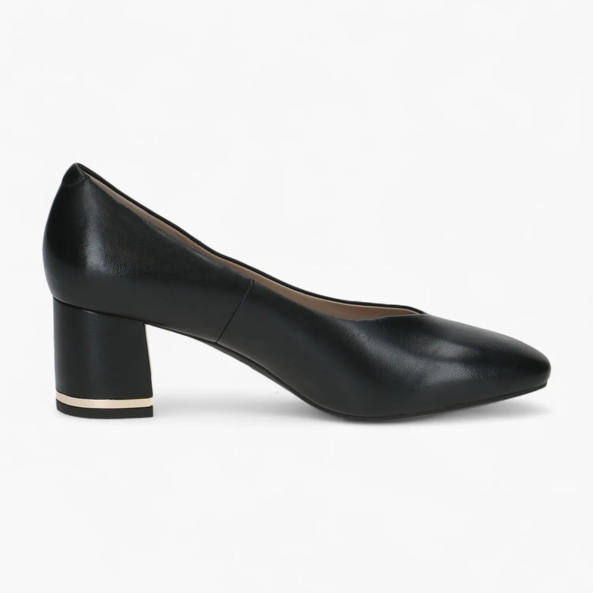 Caprice Black Nappa Court Shoe with Block Heel Comfort - Leavys Shoes