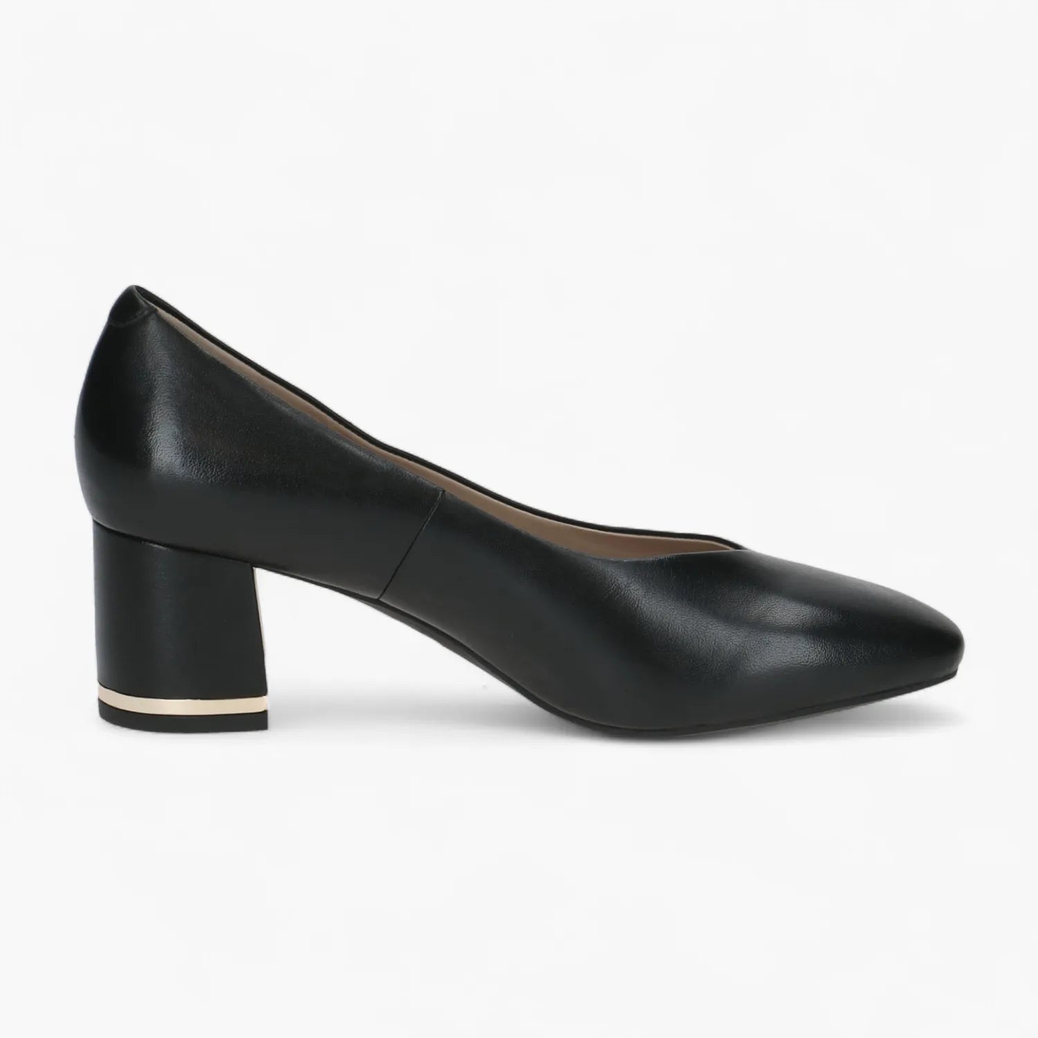 Caprice Black Nappa Court Shoe with Block Heel Comfort - Leavys Shoes