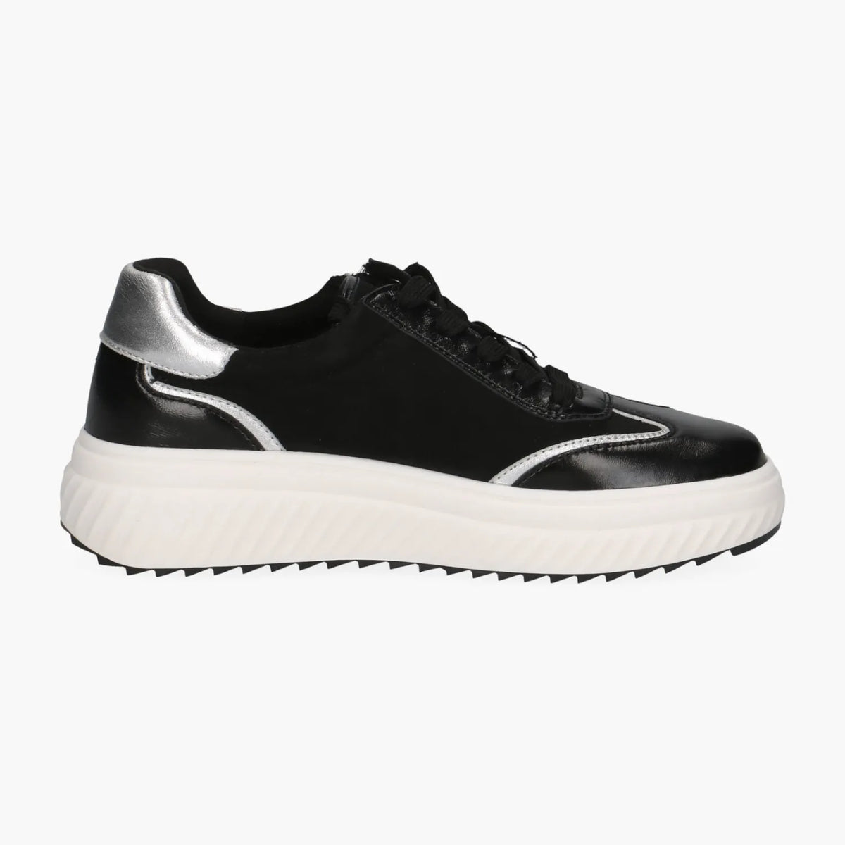 Caprice Black Leather Lace-Up with Silver Trim & Zip - Leavys Shoes
