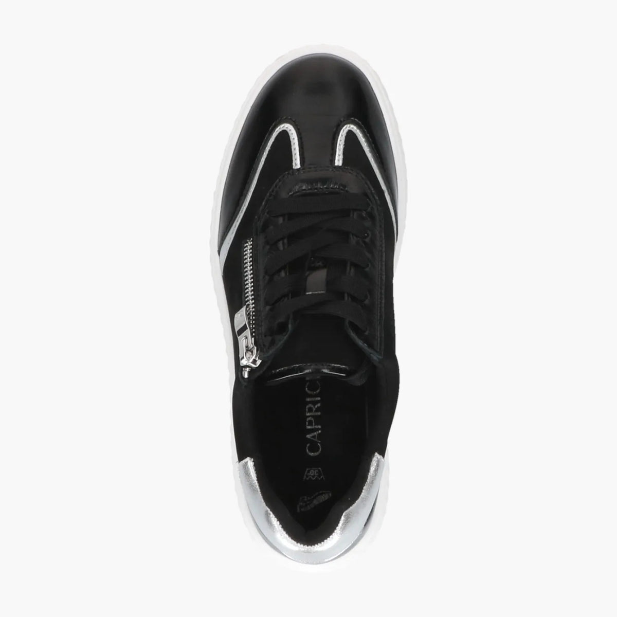 Caprice Black Leather Lace-Up with Silver Trim & Zip - Leavys Shoes