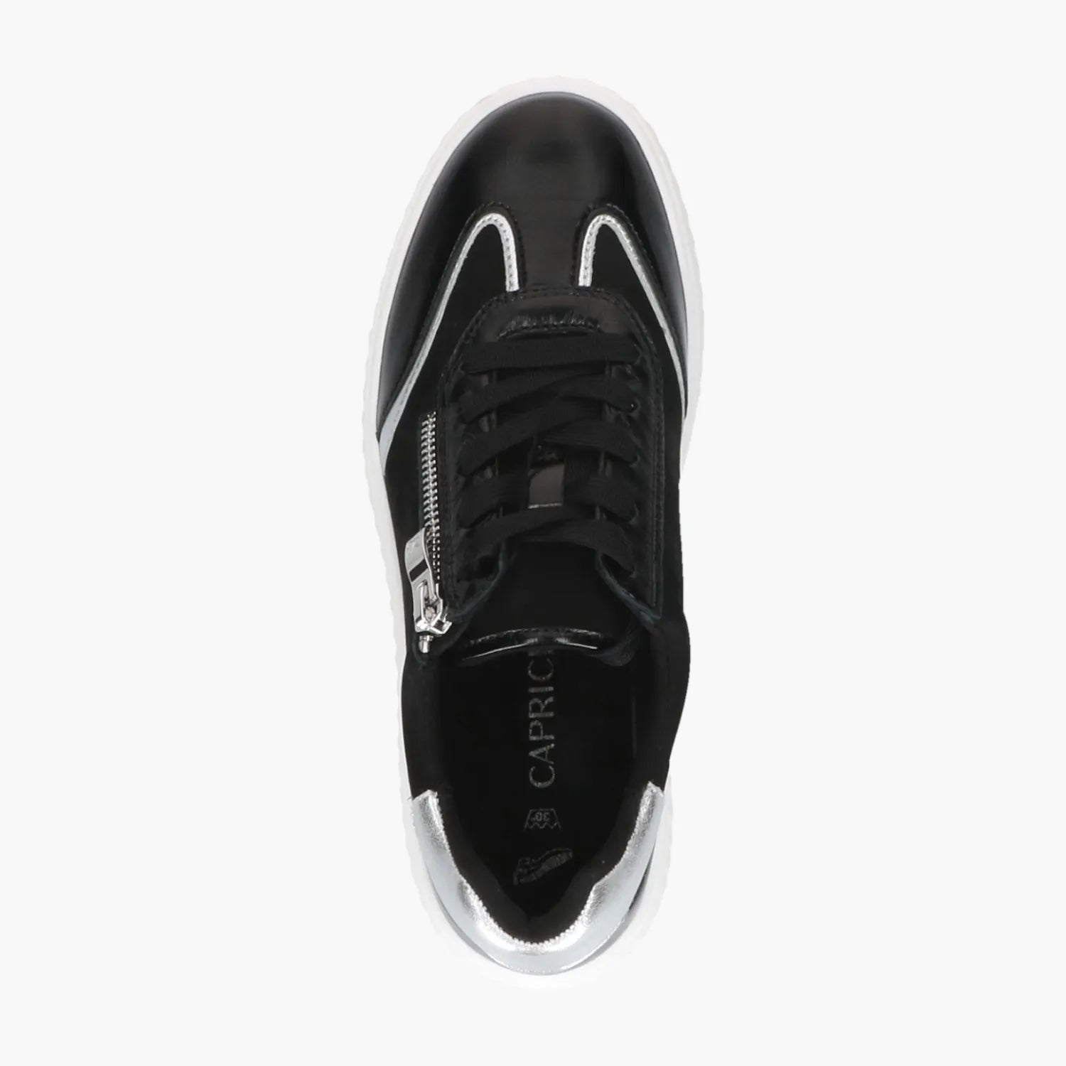Caprice Black Leather Lace-Up with Silver Trim & Zip - Leavys Shoes