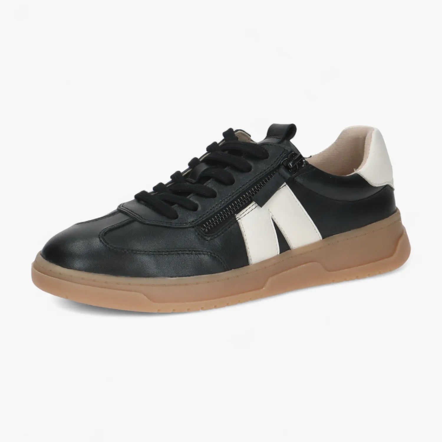 Caprice Leather Black Trainer with Zip & Gum Sole - Leavys Shoes